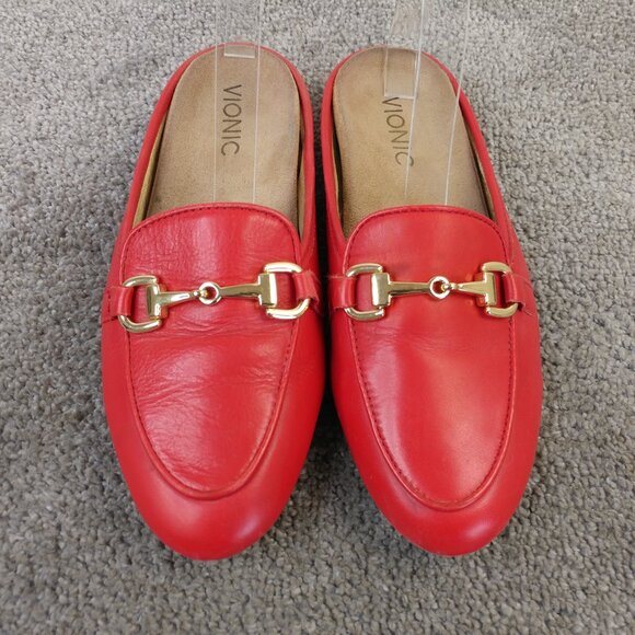 Vionic Adeline Horsebit Mules Womens size 6 Comfort Shoes Red Leather - Picture 4 of 12